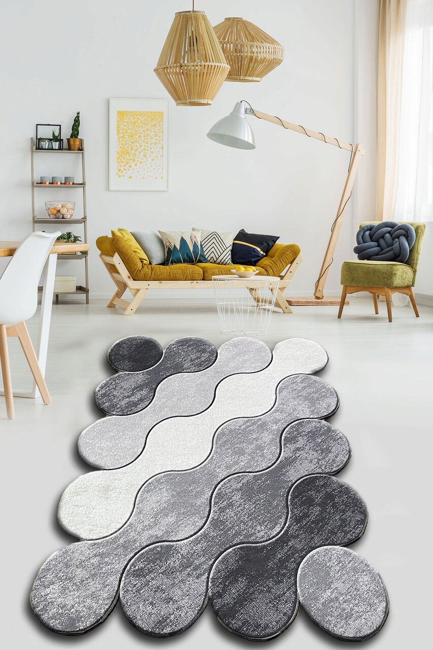 Covor, Circle, 80x150 cm, Gri închis / Gri / Alb - imagine 3